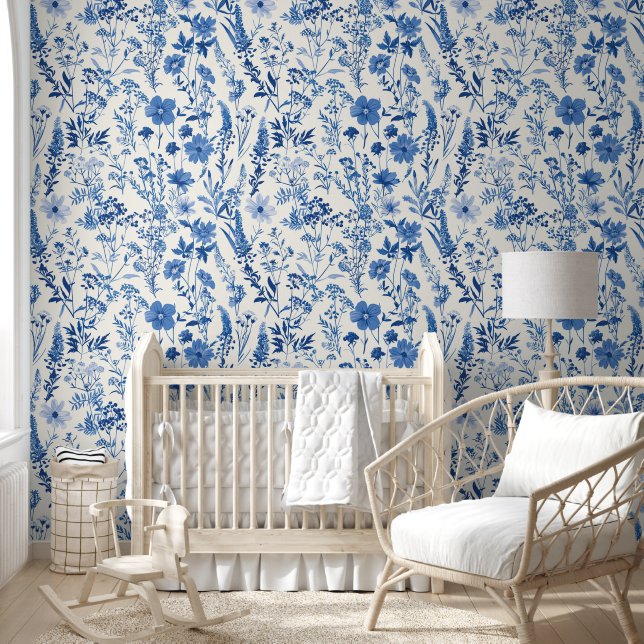 Blauw Toile  Elegant Antiek Behang (Kinderen)