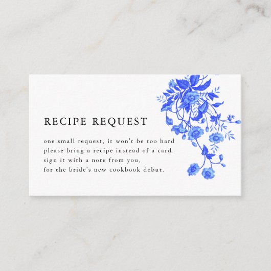  blauw toile floraal Vrijgezellenfeest recept Informatiekaartje (Voorkant)