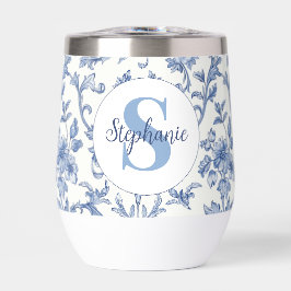 Blauw toile Frans monogram naam bloempatroon
