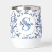 Blauw toile Frans monogram naam bloempatroon (Achterkant)