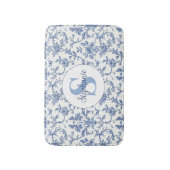 Blauw toile Frans monogram naam bloempatroon Badmat (Voorkant Verticaal)