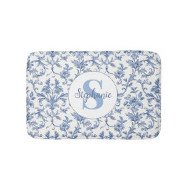 Blauw toile Frans monogram naam bloempatroon Badmat