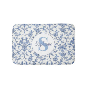 Blauw toile Frans monogram naam bloempatroon Badmat