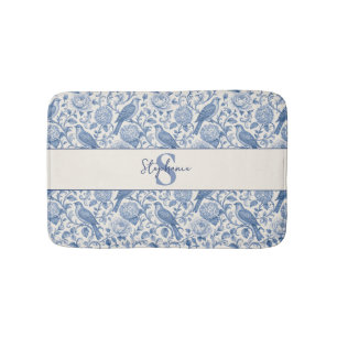 Blauw toile Frans monogram naam bloempatroon Badmat