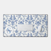 Blauw toile Frans monogram naam bloempatroon Bureaumat (Keyboard & Muis)