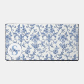 Blauw toile Frans monogram naam bloempatroon Bureaumat (Voorkant)