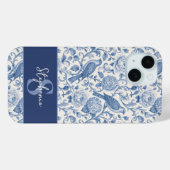 Blauw toile Frans monogram naam bloempatroon Case-Mate iPhone Case (Achterkant (horizontaal))