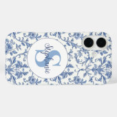 Blauw toile Frans monogram naam bloempatroon Case-Mate iPhone Case (Achterkant (horizontaal))