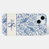 Blauw toile Frans monogram naam bloempatroon Case-Mate iPhone Case (Achterkant (horizontaal))