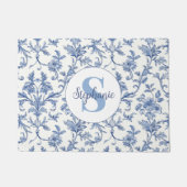 Blauw toile Frans monogram naam bloempatroon Deurmat (Voorkant)