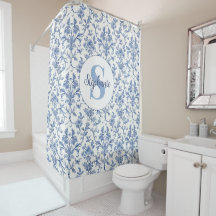 Blauw toile Frans monogram naam bloempatroon