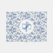 Blauw toile Frans monogram naam bloempatroon Fleece Deken (Voorkant (Horizontaal))