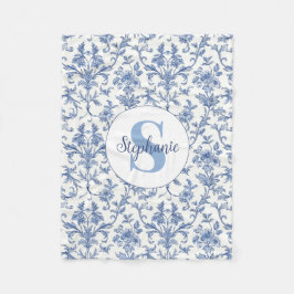 Blauw toile Frans monogram naam bloempatroon Fleece Deken