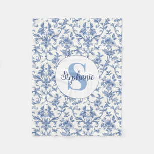 Blauw toile Frans monogram naam bloempatroon Fleece Deken