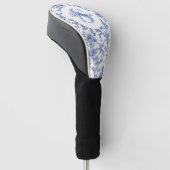 Blauw toile Frans monogram naam bloempatroon Golfheadcover (Schuin)
