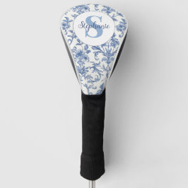 Blauw toile Frans monogram naam bloempatroon Golfheadcover