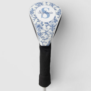 Blauw toile Frans monogram naam bloempatroon Golfheadcover