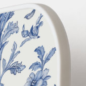 Blauw toile Frans monogram naam bloempatroon Pickleball Paddle (Links Detail)