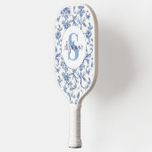 Blauw toile Frans monogram naam bloempatroon Pickleball Paddle (Links)