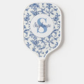 Blauw toile Frans monogram naam bloempatroon Pickleball Paddle (Achterkant)