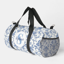 Blauw toile Frans monogram naam bloempatroon Plunjezak