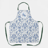 Blauw toile Frans monogram naam bloempatroon Schort (Voorkant)