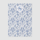 Blauw toile Frans monogram naam bloempatroon Tissuepapier (Voorkant)