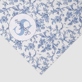 Blauw toile Frans monogram naam bloempatroon Tissuepapier (Detail)