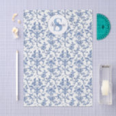 Blauw toile Frans monogram naam bloempatroon Tissuepapier (Craft)