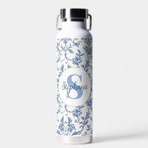 Blauw toile Frans monogram naam bloempatroon