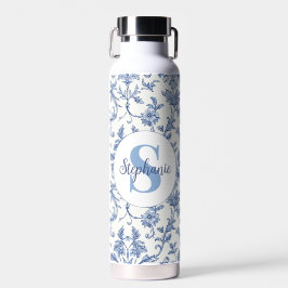 Blauw toile Frans monogram naam bloempatroon Waterfles