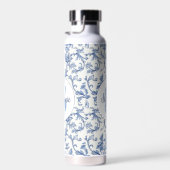Blauw toile Frans monogram naam bloempatroon Waterfles (Rechts)