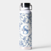 Blauw toile Frans monogram naam bloempatroon Waterfles (Achterkant)