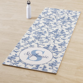 Blauw toile Frans monogram naam bloempatroon Yogamat