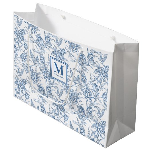 Blauw toile Frans monogram naam Groot Cadeauzakje (Voorkant Gekanteld)