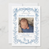 Blauw toile geboorteaankondiging kaart (Voorkant)