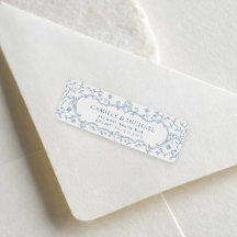 Blauw Toile Huwelijks Retouradres Label