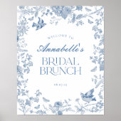 Blauw Toile Jouy Bloemen Bruids Brunch Welkomstbor Poster (Voorkant)