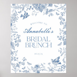 Blauw Toile Jouy Bloemen Bruids Brunch Welkomstbor Poster