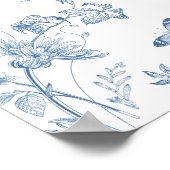 Blauw Toile Jouy Bloemen Bruids Brunch Welkomstbor Poster (Hoek)