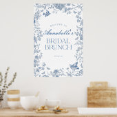 Blauw Toile Jouy Bloemen Bruids Brunch Welkomstbor Poster (Keuken)