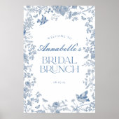 Blauw Toile Jouy Bloemen Bruids Brunch Welkomstbor Poster (Voorkant)