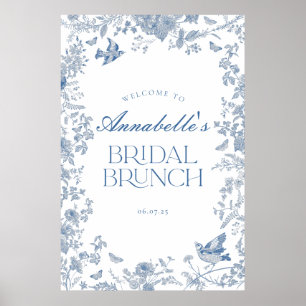 Blauw Toile Jouy Bloemen Bruids Brunch Welkomstbor Poster
