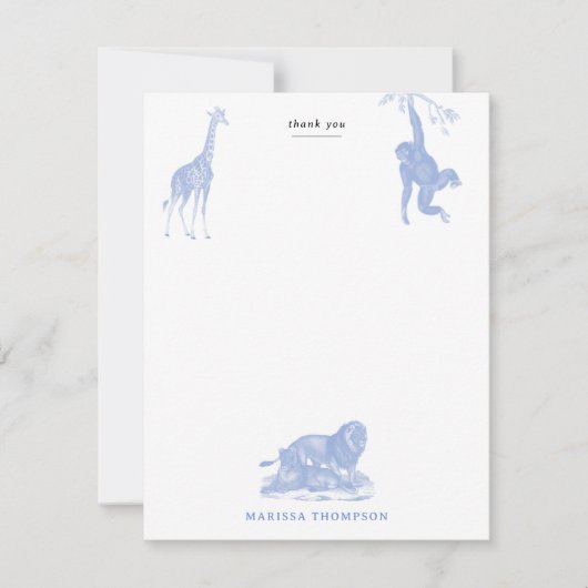 Blauw toile jungle dieren safari chinoiserie bedankkaart (Voorkant)