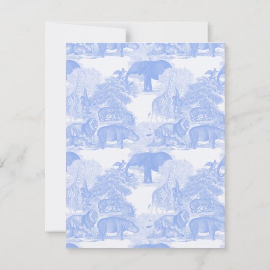 Blauw toile jungle dieren safari chinoiserie bedankkaart (Achterkant)