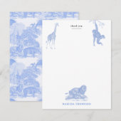 Blauw toile jungle dieren safari chinoiserie bedankkaart (Voorkant / Achterkant)