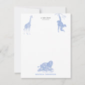 Blauw toile jungle dieren safari chinoiserie notitiekaartje (Voorkant)