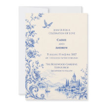 Blauw toile kasteelhochzeit aan het meer