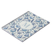 Blauw Toile Kerst Ornamenten Custom Monogram Notitieboek (Linkerzijde)