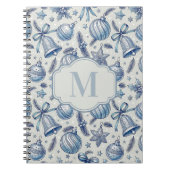Blauw Toile Kerst Ornamenten Custom Monogram Notitieboek (Voorkant)